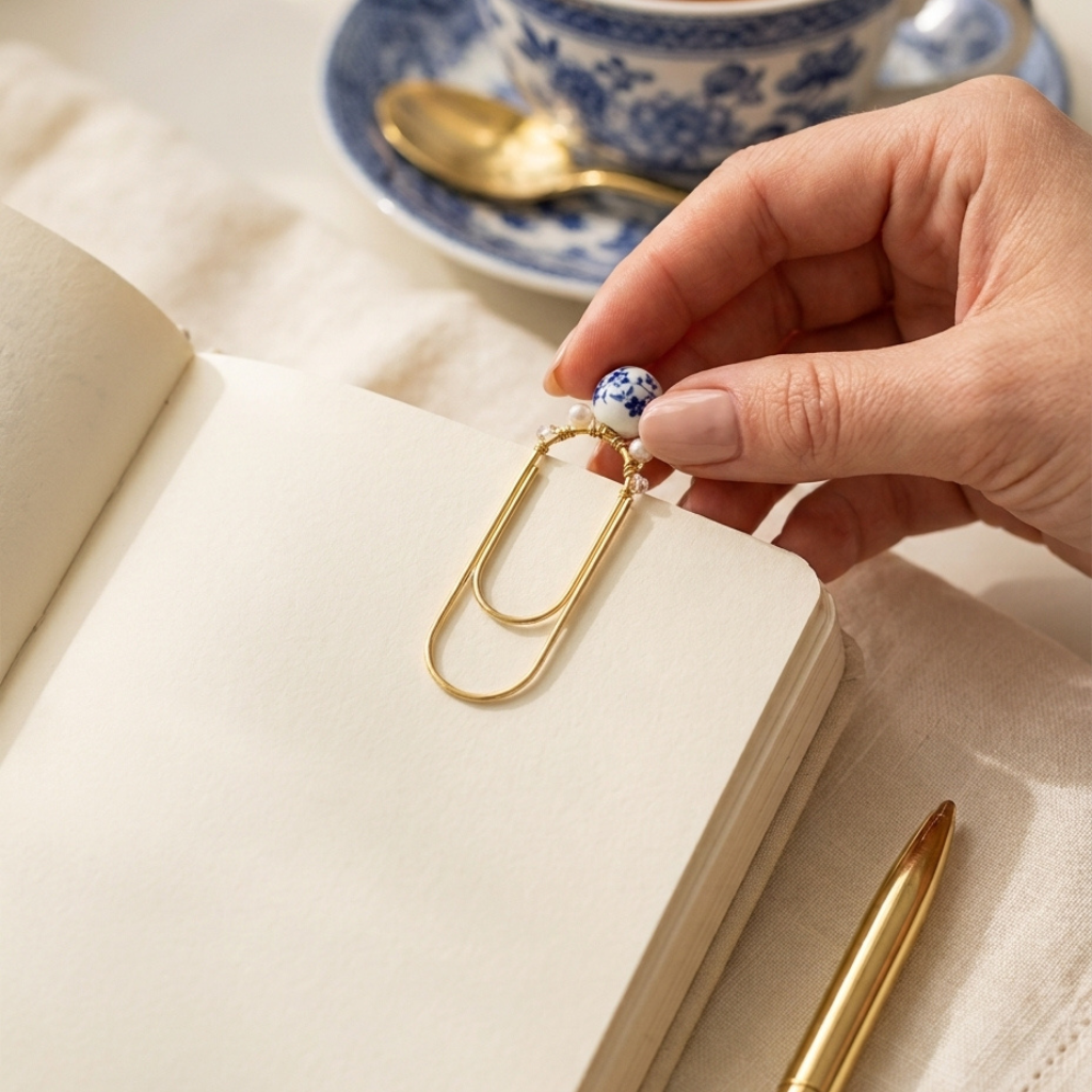 Gold Bookmark – Beaded Pearl Crystal Elegant Gift for Book Lovers