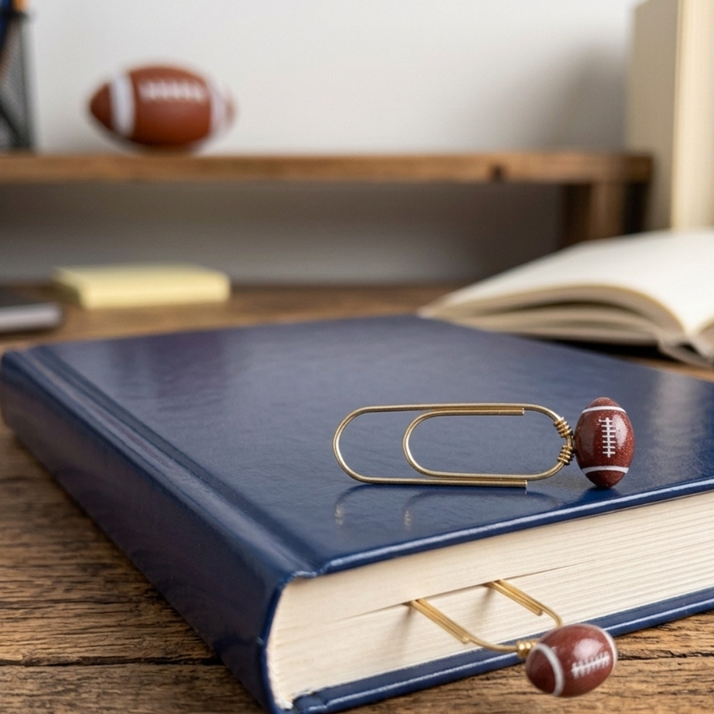 Football Bookmark – Metal Clip with Miniature Brown Charm