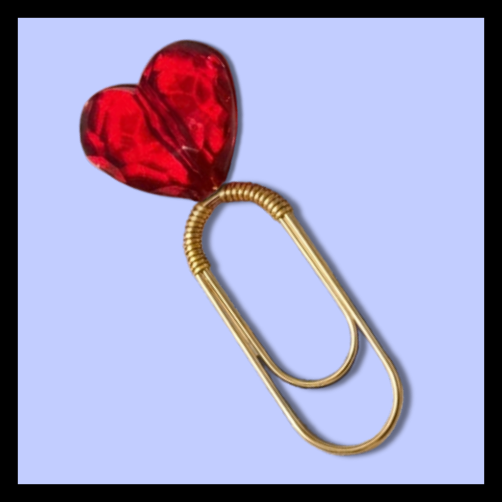 Red Heart Bookmark Metal Paper Clip Design Red Acrylic Bead Accent Gold Finish Options Book Lover Gift Idea Decorative Reading Accessory Functional Page Marker Literary Present Elegant Office Supply Romantic Reading Essential Unique