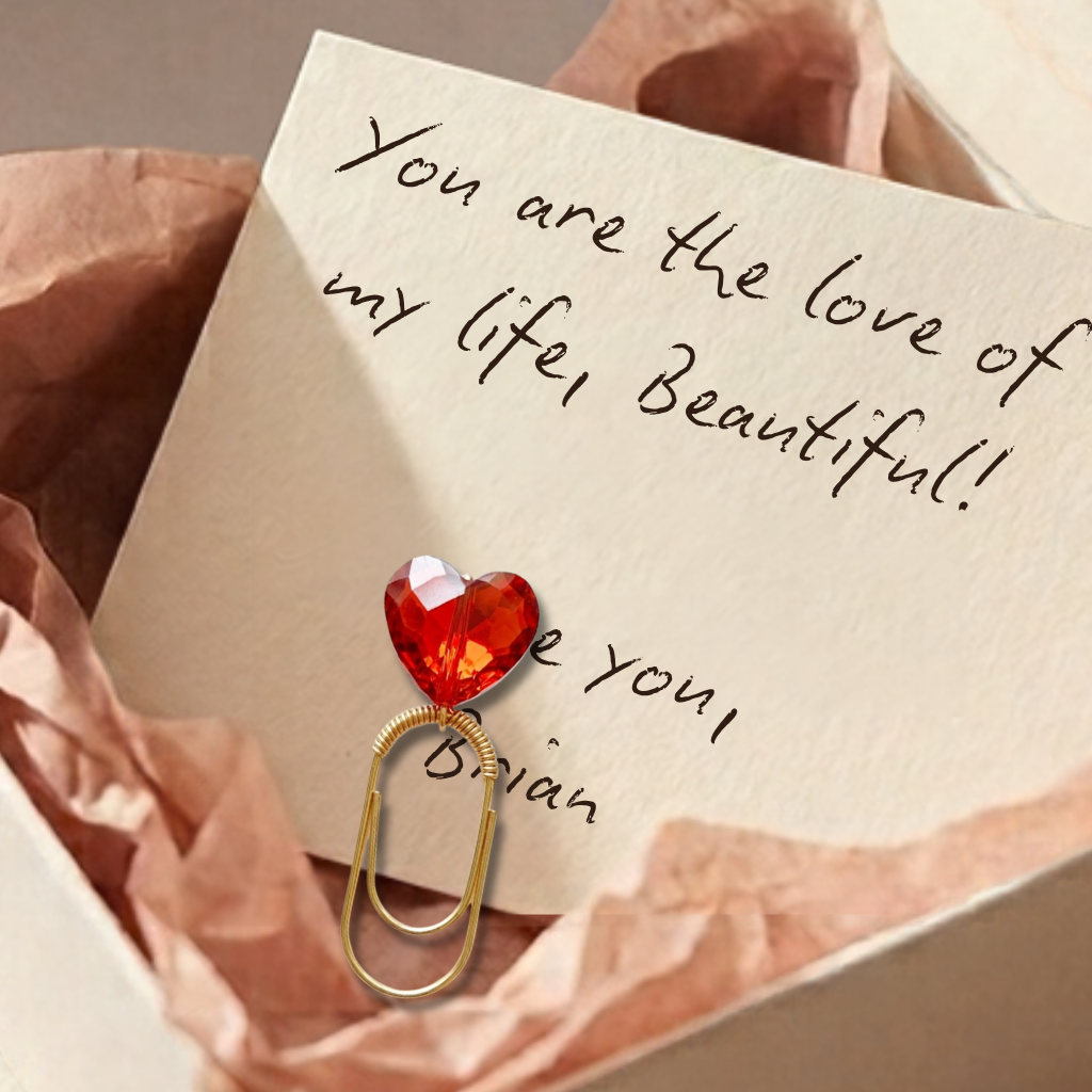 Heart Bookmark – Metal Paper Clip with Red Acrylic Bead