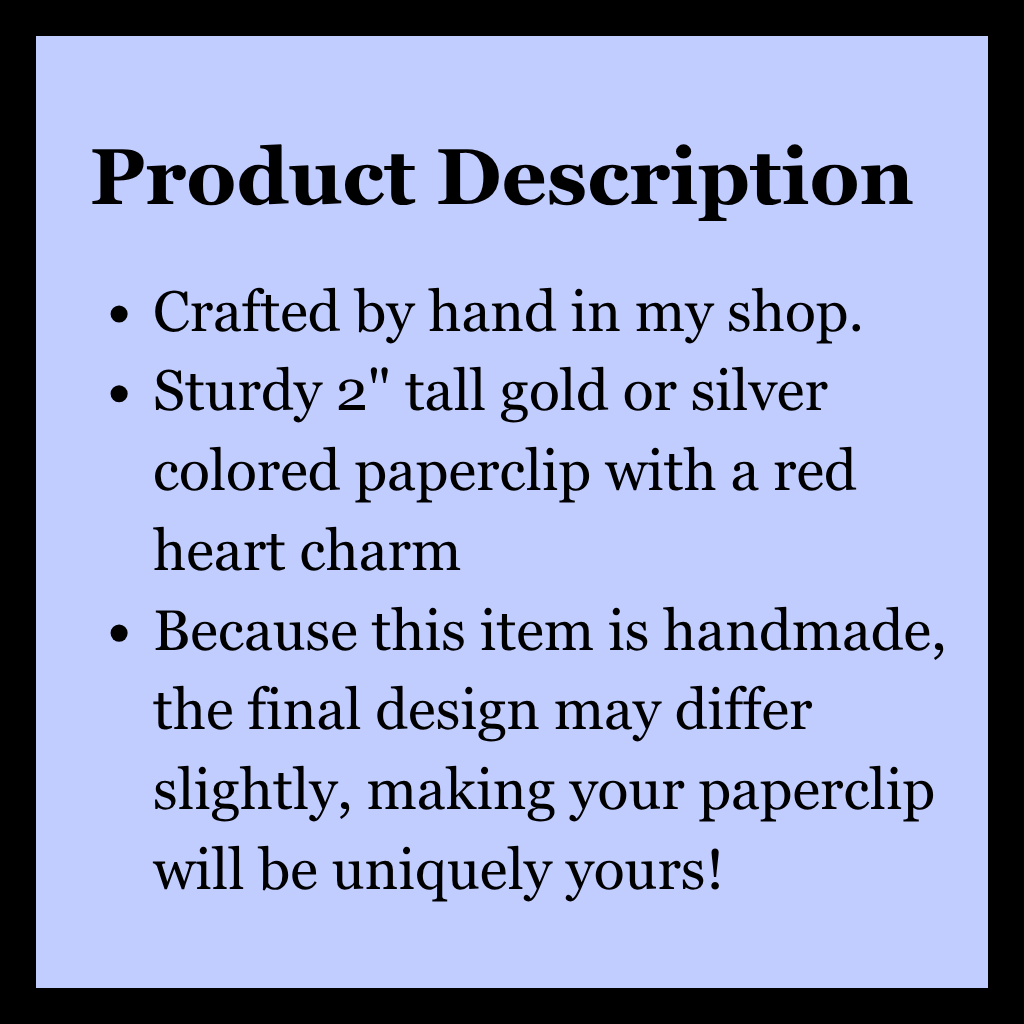 Product Description Crafted by Hand Gold or Silver Finish with Red Heart Charm