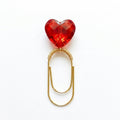 Red Heart Bookmark Metal Paper Clip Design Red Acrylic Bead Accent Gold Finish Options Book Lover Gift Idea Decorative Reading Accessory Functional Page Marker Literary Present Elegant Office Supply Romantic Reading Essential Unique