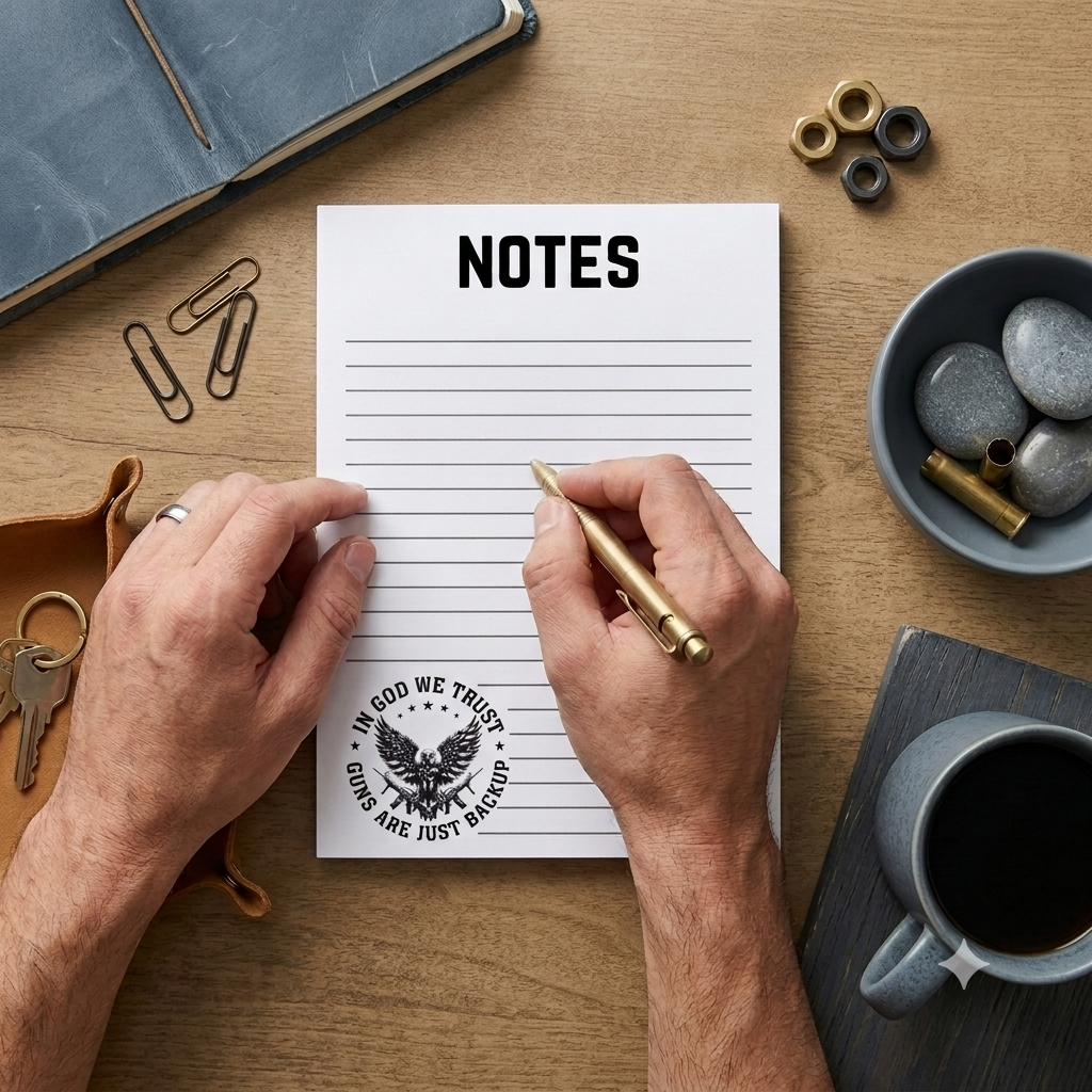 Patriotic Notepad With Eagle And Crossed Rifles Design Fifty Page Lined Writing Pad For Conservative Gift Giving Second Amendment Theme Notes Section At Top Five By Seven Inch Format Chipboard Backing Quality Paper Stock American Pride