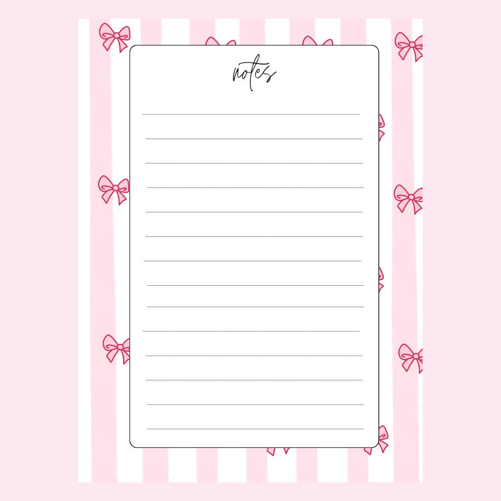 Cute Pink Notepad – Lined Writing Pad with Striped Design and Bow