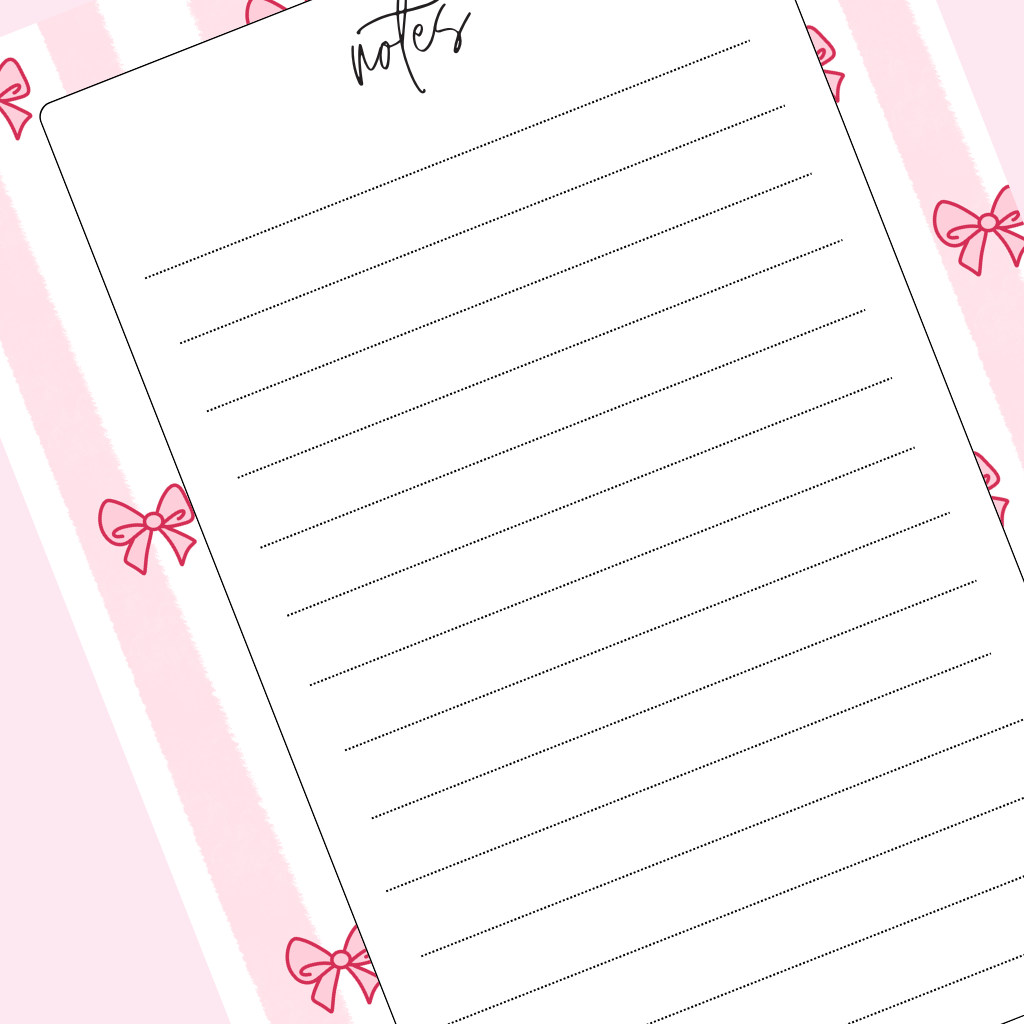 Cute Pink Notepad – Lined Writing Pad with Striped Design and Bow