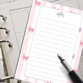 Cute Pink Notepad – Lined Writing Pad with Striped Design and Bow