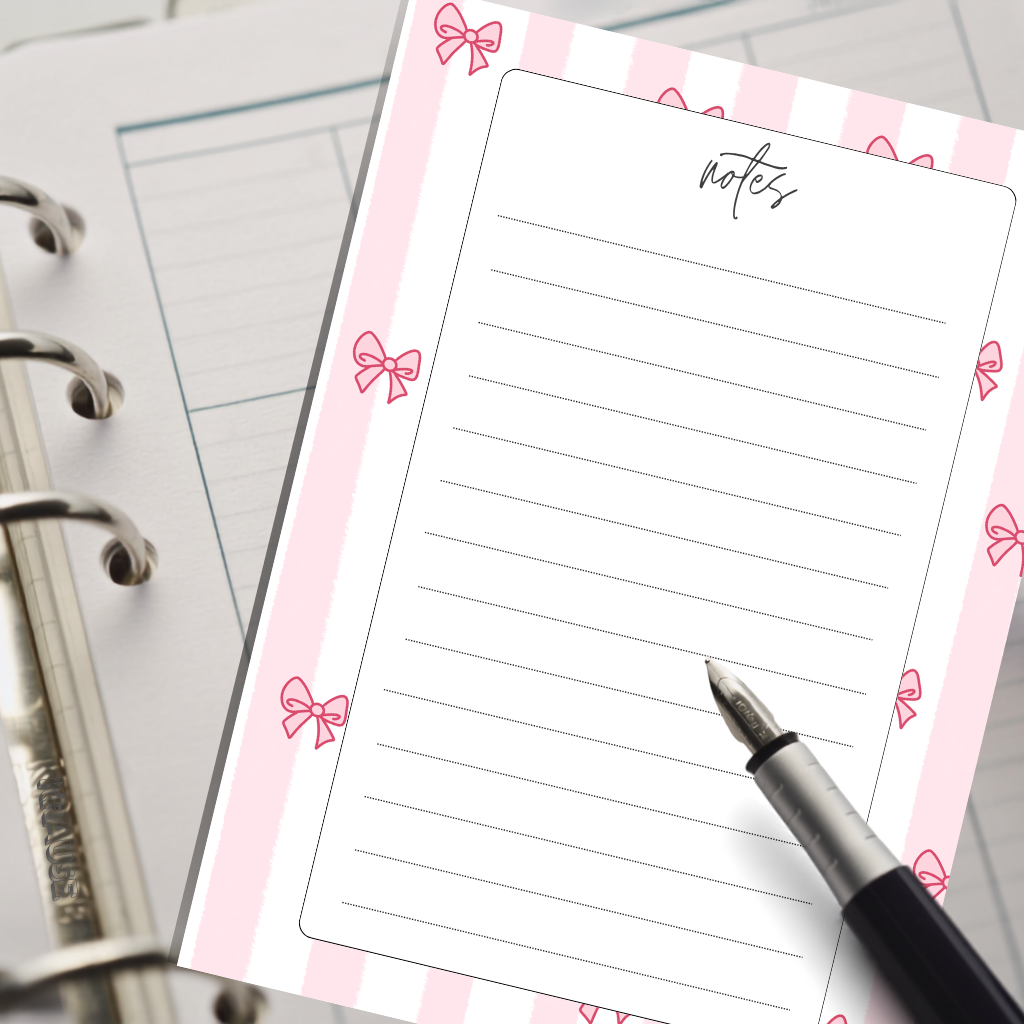 Cute Pink Notepad – Lined Writing Pad with Striped Design and Bow