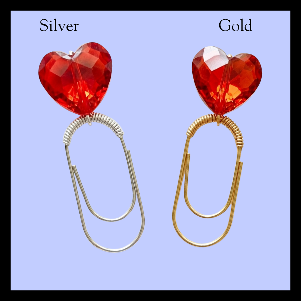 Red or Silver Heart Bookmark Metal Paper Clip Design Red Acrylic Bead Accent Gold or Silver Finish Options Book Lover Gift Idea Decorative Reading Accessory Functional Page Marker Literary Present Elegant Office Supply Romantic Reading Essential Unique