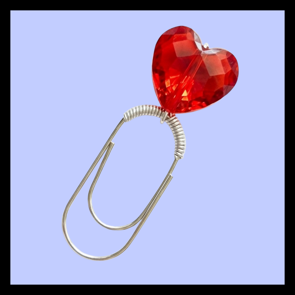 Red Heart Bookmark Metal Paper Clip Design Red Acrylic Bead Accent Silver Finish Options Book Lover Gift Idea Decorative Reading Accessory Functional Page Marker Literary Present Elegant Office Supply Romantic Reading Essential Unique